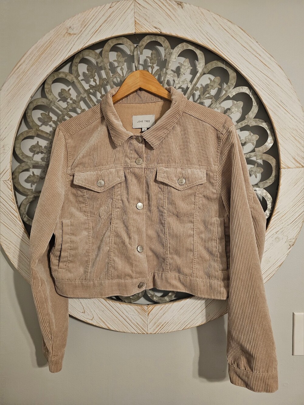 Love Tree Beige Corduroy Cropped Jacket